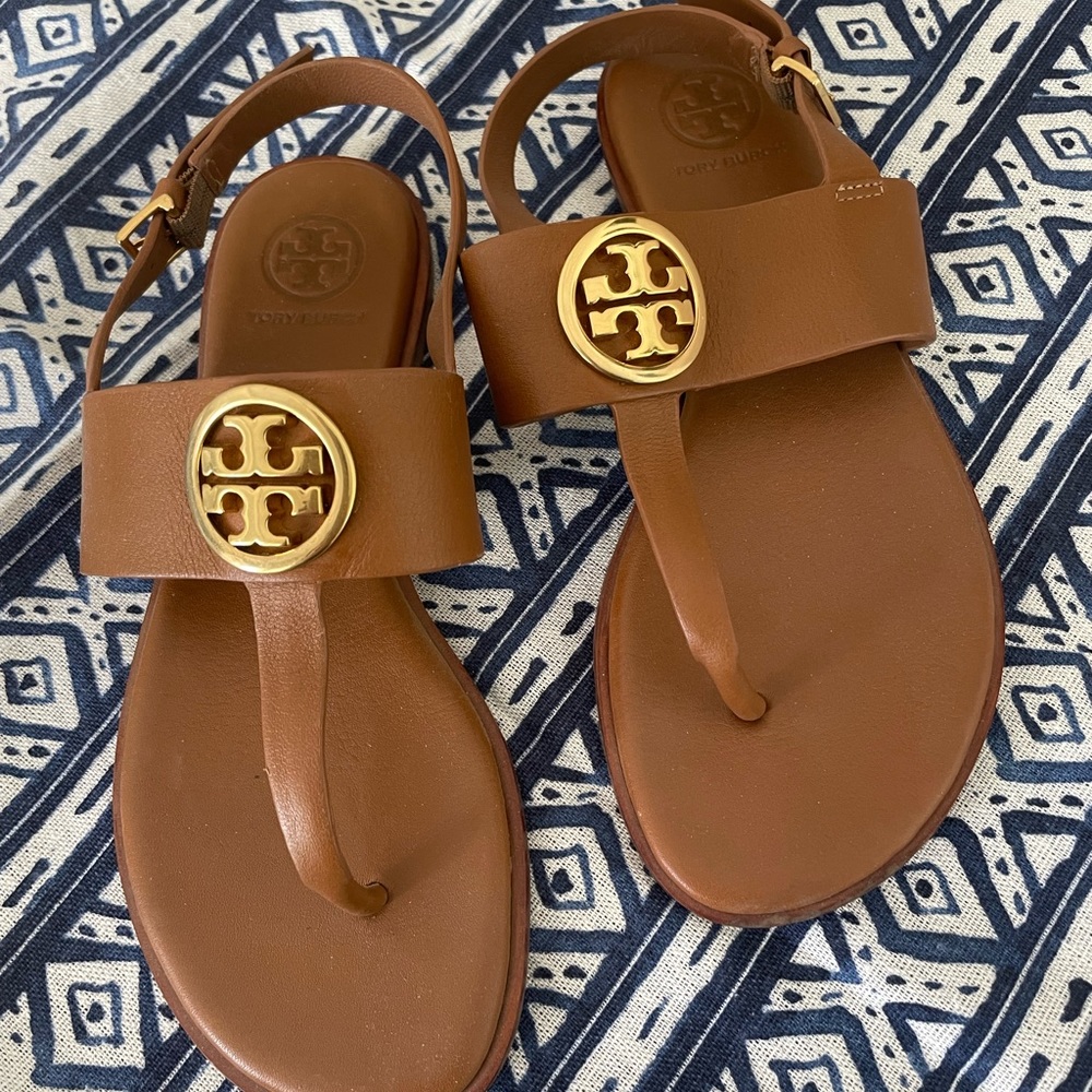 Tory Burch Carmel colored sandals. Worn once, like new. Padded foot bed